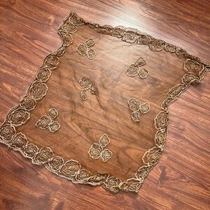 Sheer Brown Floral Lace Scarf